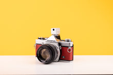 Load image into Gallery viewer, Olympus OM-1 35mm SLR Film Camera with Olympus OM-System G.Zuiko Auto-S 50mm f1.4 Lens in Red
