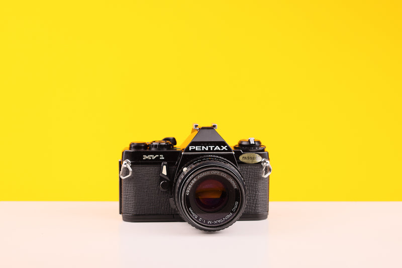 Pentax MV 1 35mm SLR Film Camera with Pentax Asahi SMC 50MM F2 Lens