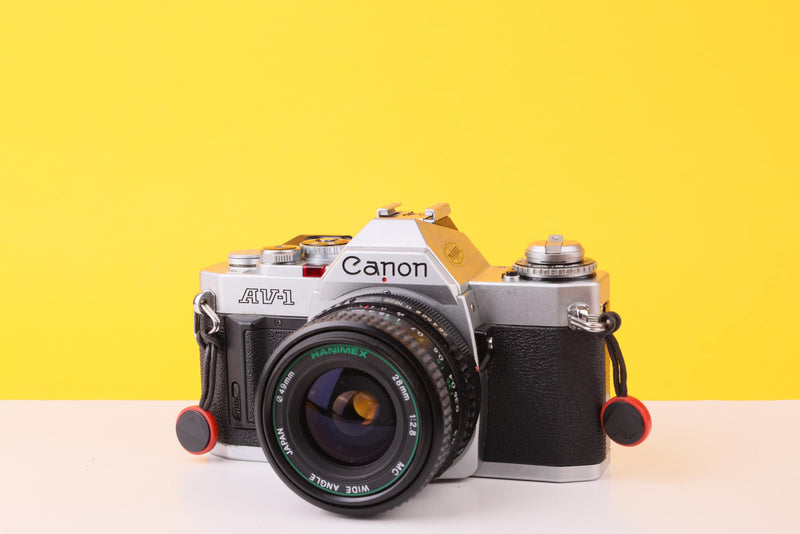 Canon AV-1 35mm Film SLR Camera with Hanimex 28mm f/2.8 Wide-Angle Lens
