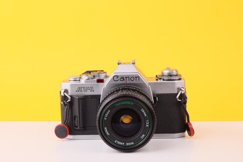 Canon AV-1 35mm Film SLR Camera with Hanimex 28mm f/2.8 Wide-Angle Lens
