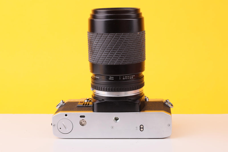 Olympus OM10 35mm Film SLR Camera with Sigma 70–210mm f/4–5.6 Telephoto Zoom Lens