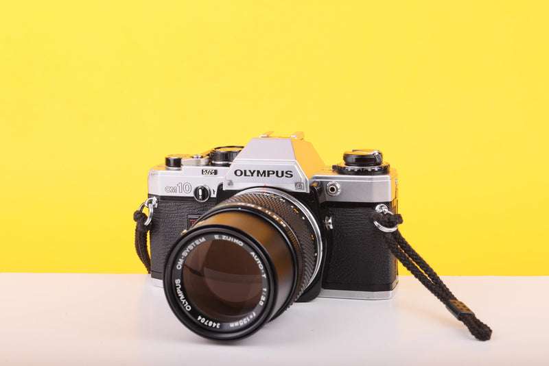 Olympus OM10 35mm Film SLR Camera with Olympus E.Zuiko Auto-T 135mm f/3.5 Lens