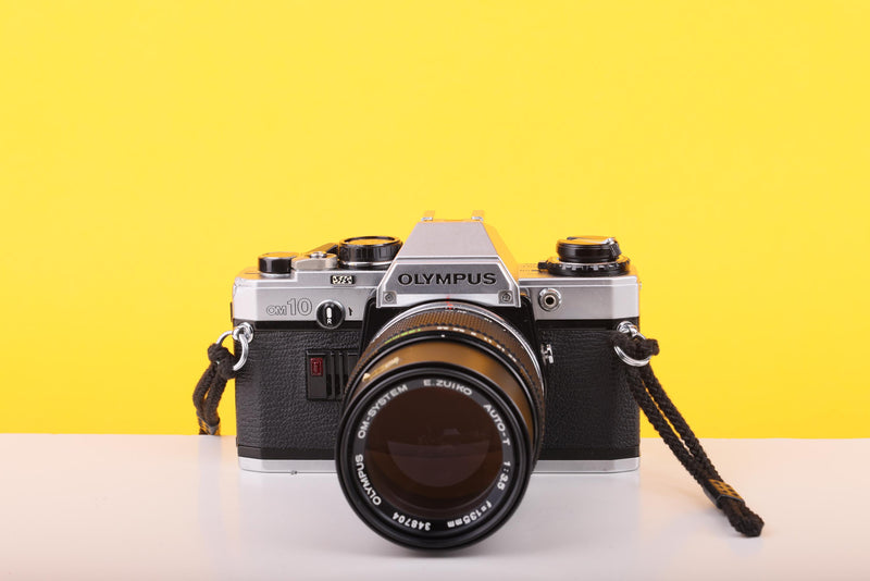 Olympus OM10 35mm Film SLR Camera with Olympus E.Zuiko Auto-T 135mm f/3.5 Lens