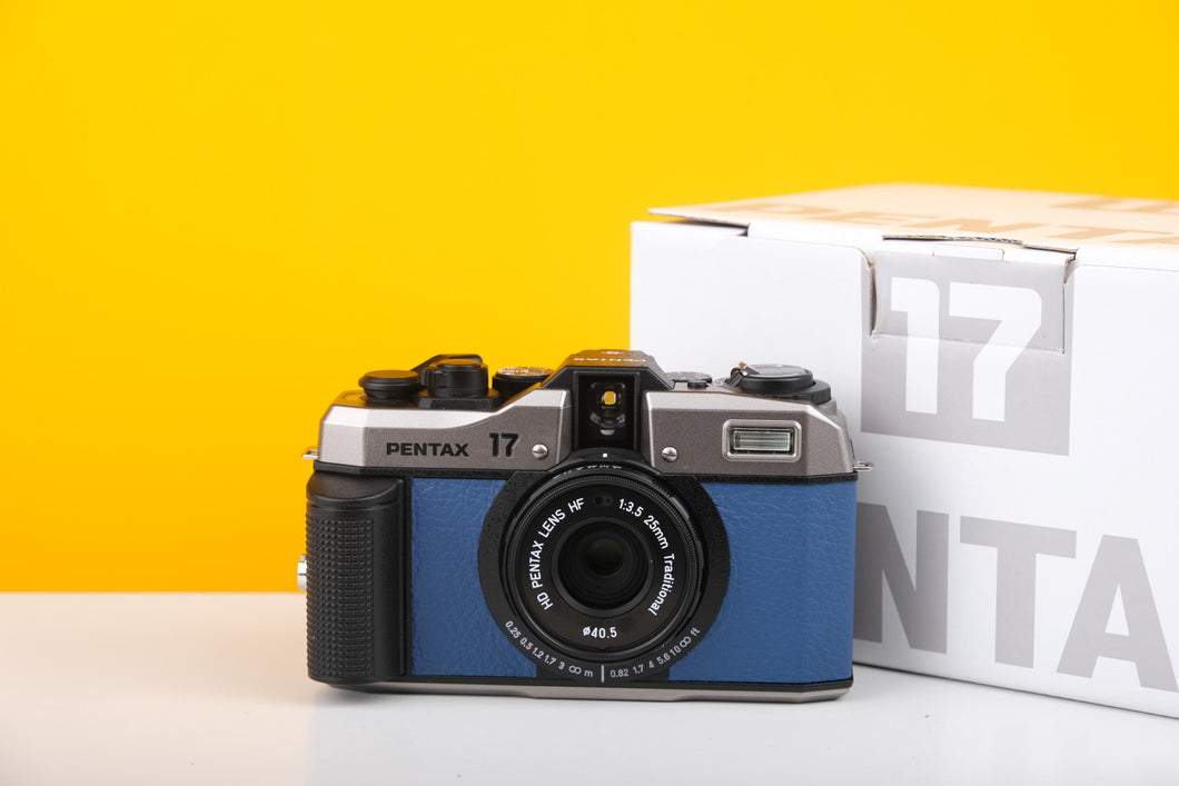 Pentax 17 35mm Half Frame Film Camera Blue Skin + FREE Expired Film Roll + 1 VCH T-shirt