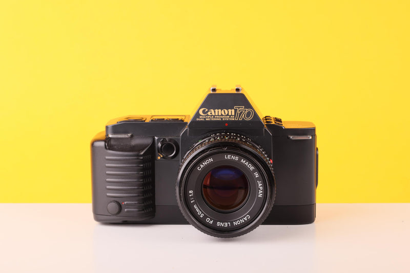 Canon T70 SLR 35mm Film Camera with Canon FD 50mm F1.8 Lens