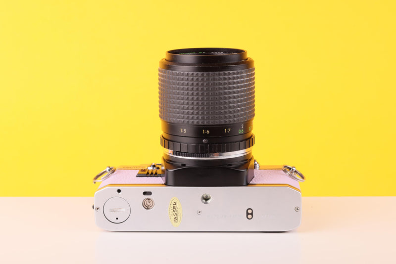 Olympus OM10 35mm SLR Film Camera with Zoom LENS 35-70mm f3.5 Lens in Lilac