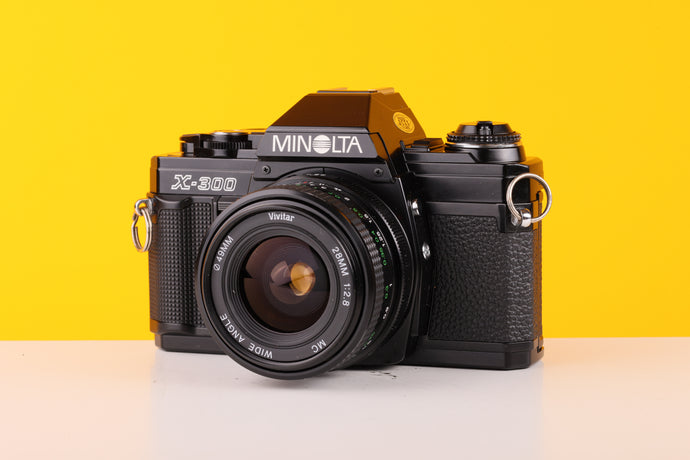 Minolta X-300 35mm Film Camera with Vivitar Mc 28mm f2.8 Lens