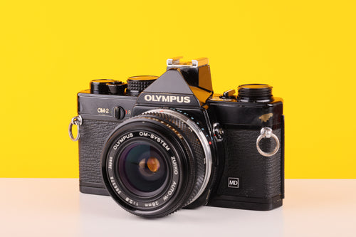 Olympus OM-2n MD Black 35mm Film Camera with Zuiko 28mm f/2.8 Lens
