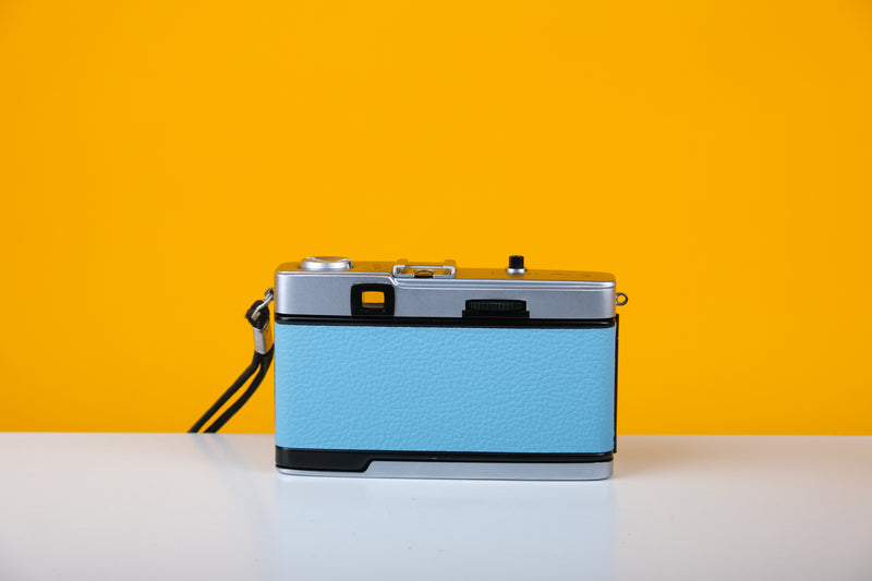 Olympus Trip 35 Vintage Film Camera with Zuiko 40mm f2.8 Lens With New Baby Blue Leather Skin