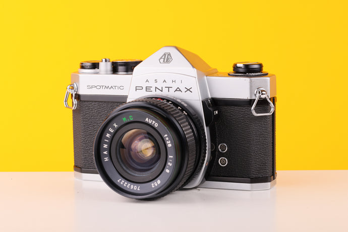 Pentax Spotmatic SP 35mm SLR Film Camera with Hanimex M.C. Auto 28mm F2.8 Lens