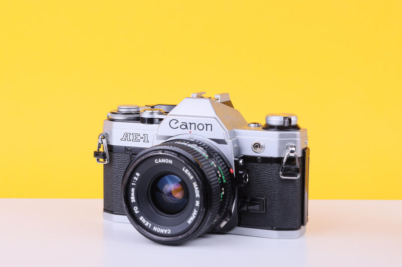 Canon AE-1 35mm SLR Film Camera with Canon 28mm f/2.8 Lens