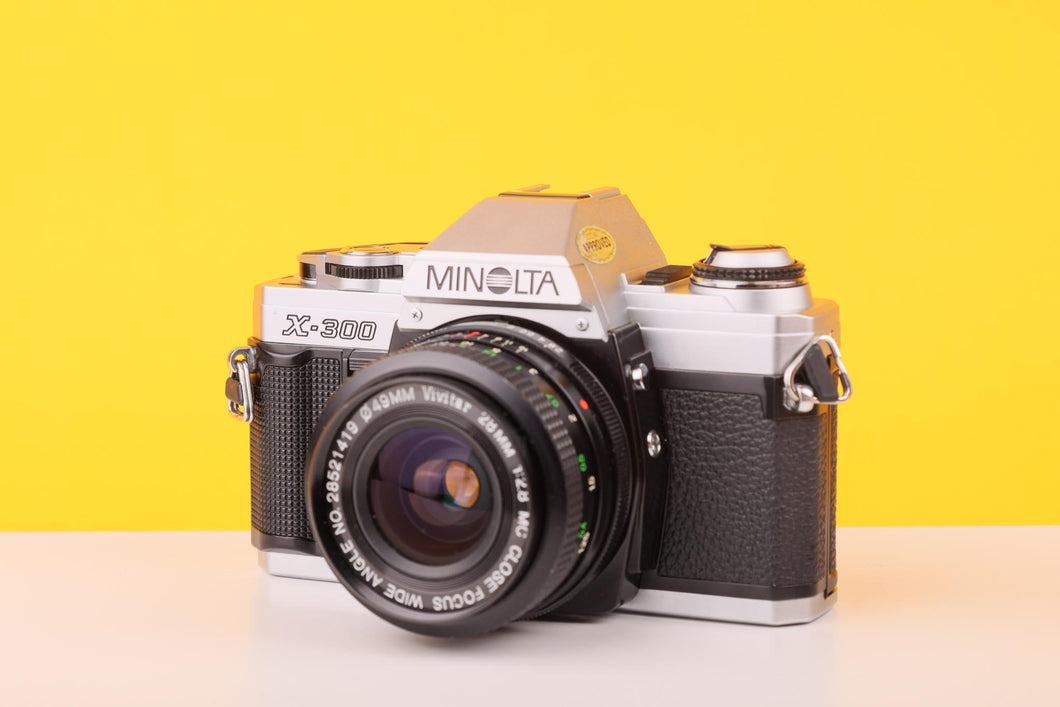 Minolta X-300 35mm Film Camera with Vivitar Mc 28mm f2.8 Lens