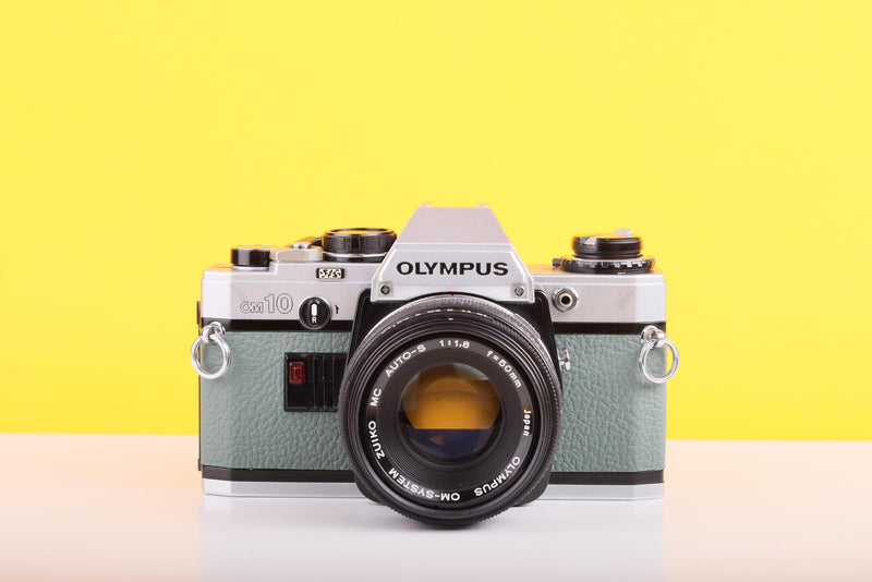 Olympus OM10 35mm Film Camera with Zuiko 50mm f1.8 Prime Lens Safari Green