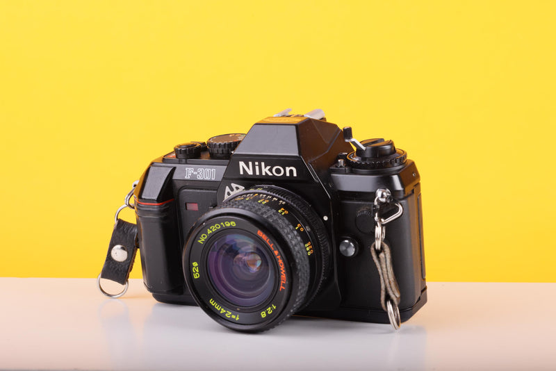 Nikon F-301 35mm SLR Film Camera with Bell & Howell 24mm f/2.8 Lens