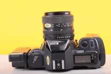 Load image into Gallery viewer, Ricoh XR-X 35mm SLR Film Camera with Rikenon P 35–70mm Zoom Lens and Speedlite PX Flash
