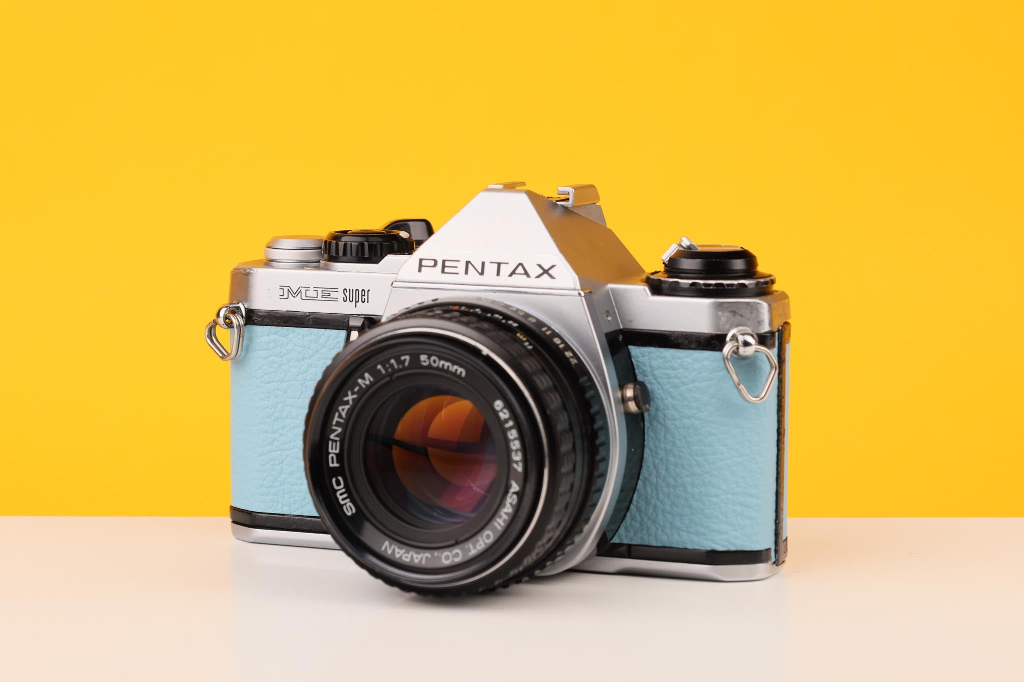 Pentax ME Super Vintage 35mm Film Camera with SMC Pentax-M 50mm f/1.7 Lens Baby Blue