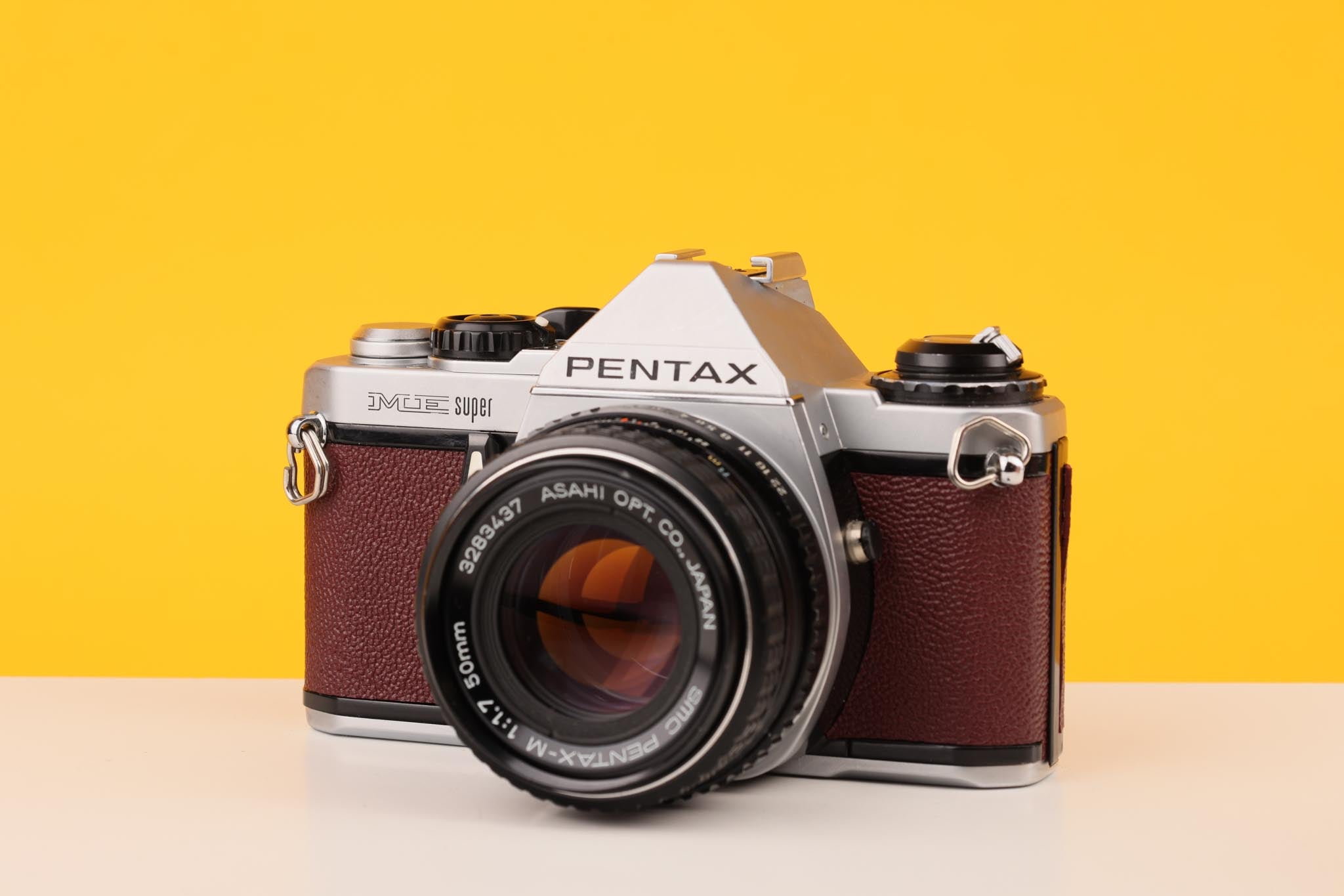 Pentax ME Super Vintage 35mm Film Camera with SMC Pentax-M 50mm f/1.7 Lens Burgundi