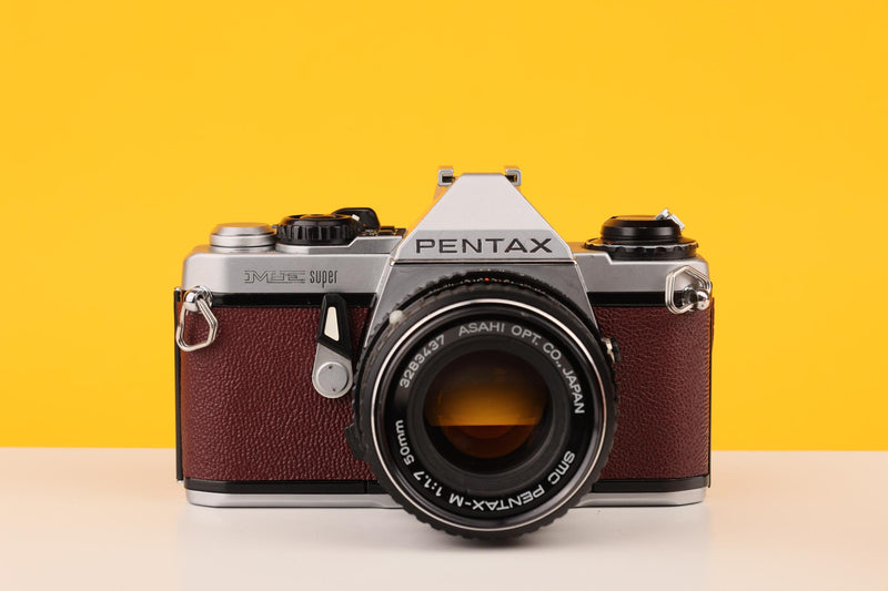 Pentax ME Super Vintage 35mm Film Camera with SMC Pentax-M 50mm f/1.7 Lens Burgundi