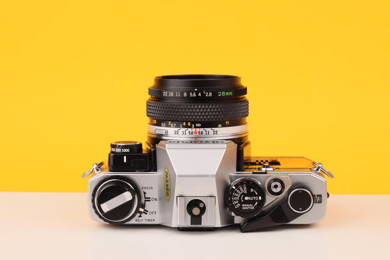 Olympus OM10 35mm SLR Film Camera with Olympus Zuiko 28mm f/2.8 Lens and Manual Adapter