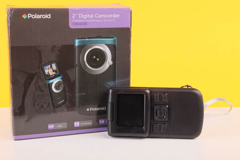 Polaroid digital camcorder with packaging on a yellow background