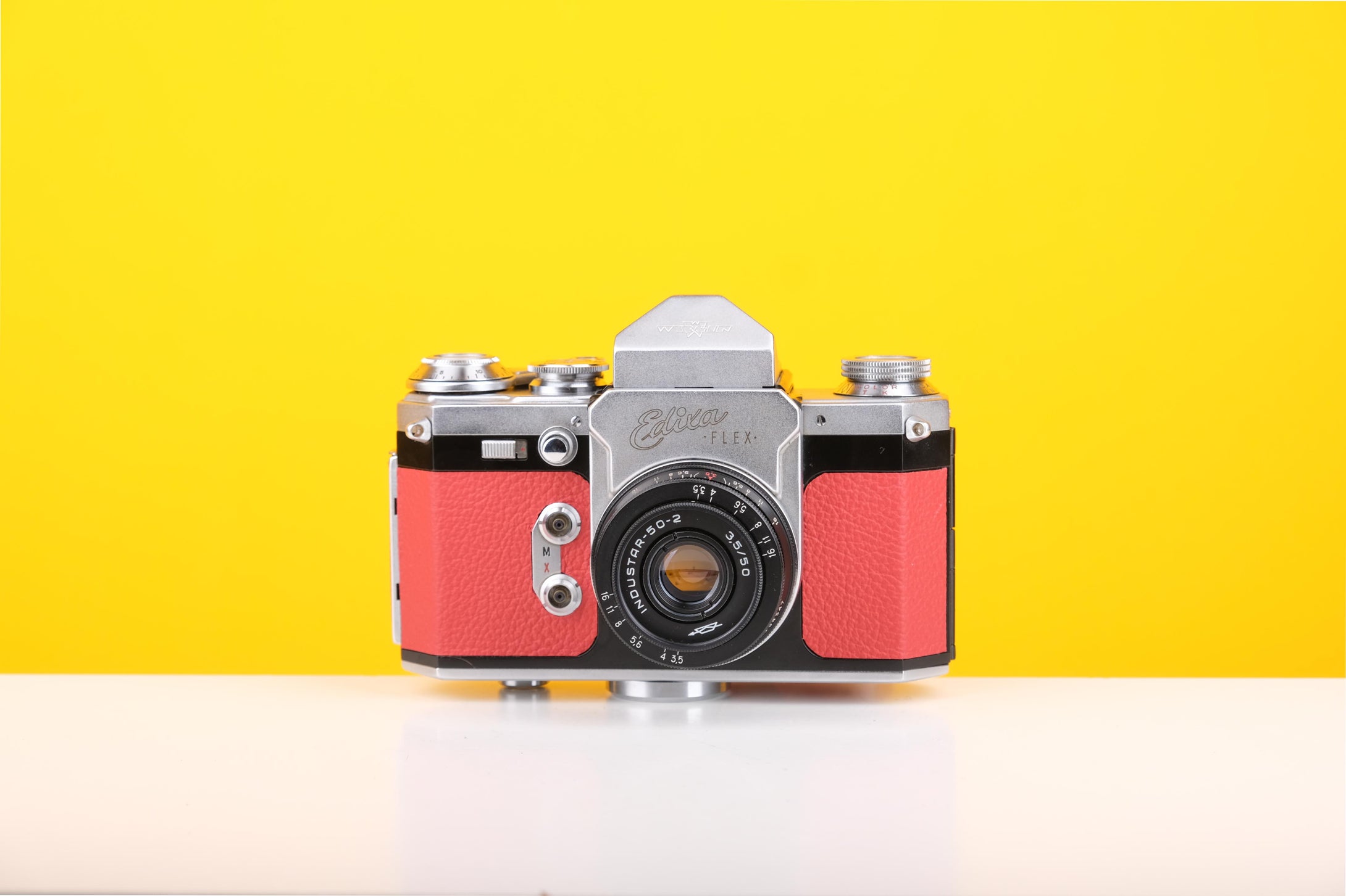 Edixa Flex 35mm SLR Film Camera in Red with Leather Case