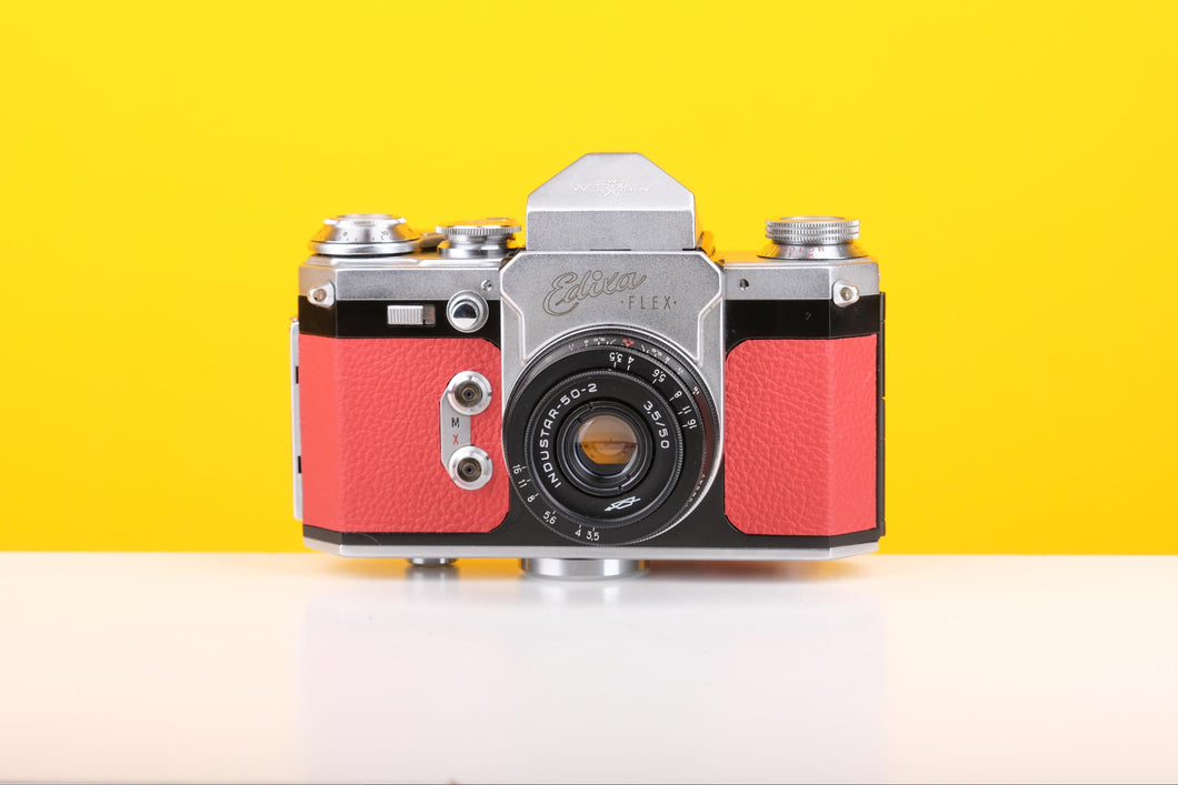 Edixa Flex 35mm SLR Film Camera in Red with Leather Case – Vintage