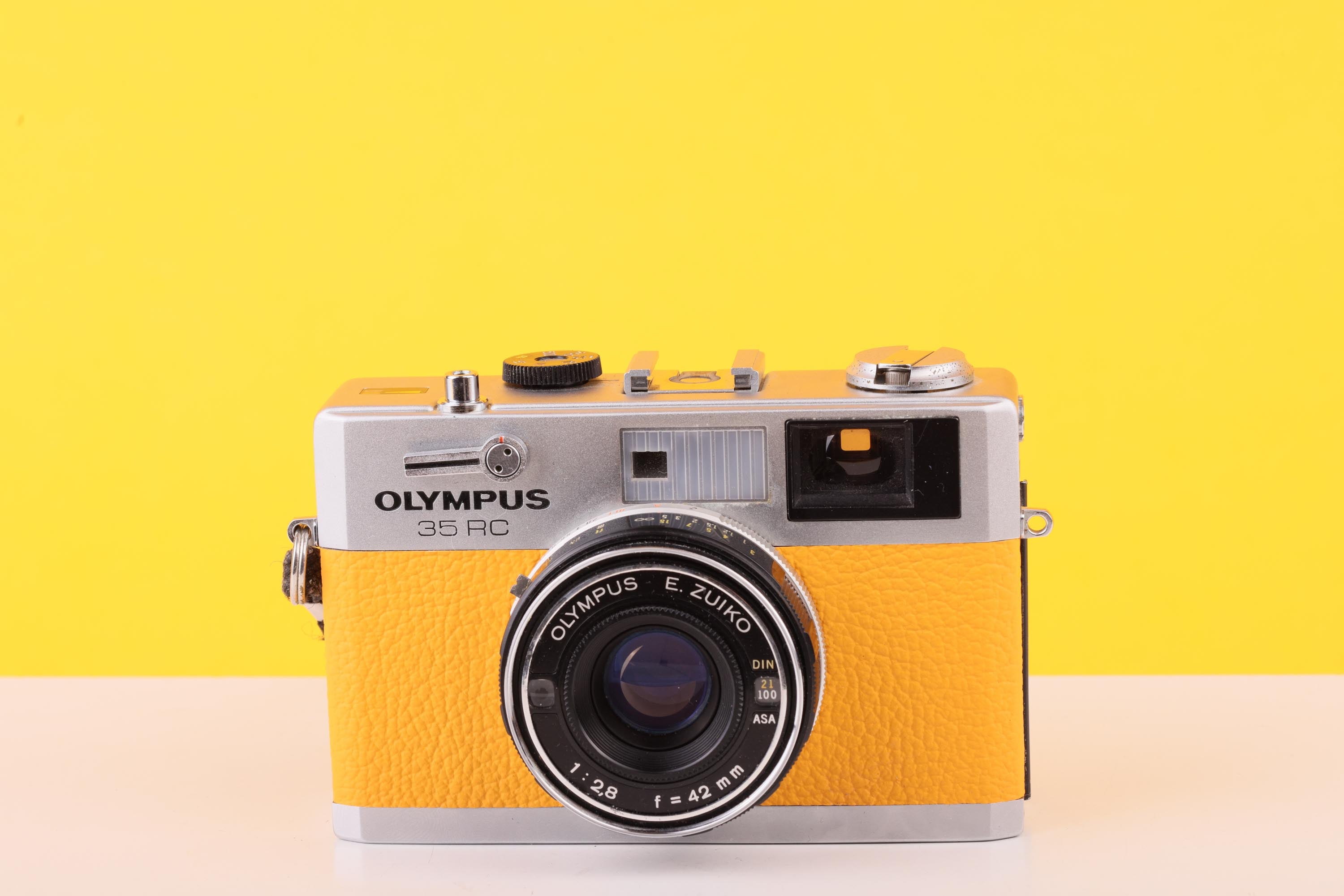 Olympus 35 RC 35mm Film Camera Rangefinder Yellow Leather Skin