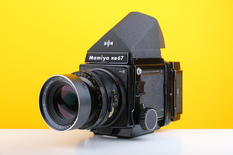 Mamiya RB67 Medium Format Film Camera with Mamiya-Sekor C 180mm f4.5 Lens and Mamiya Lens Hood