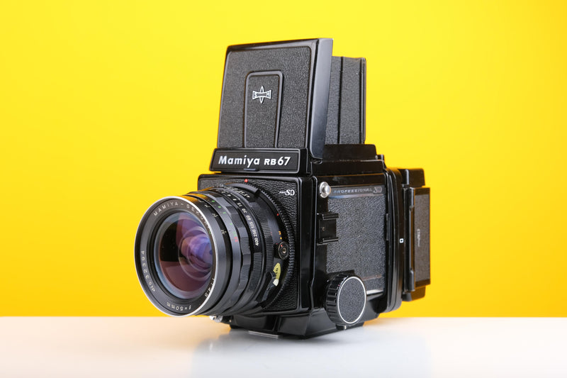 Mamiya RB67 Medium Format Film Camera with Mamiya-Sekor C 50mm f4.5 Lens and Mamiya Lens Hood plus Camera Strap