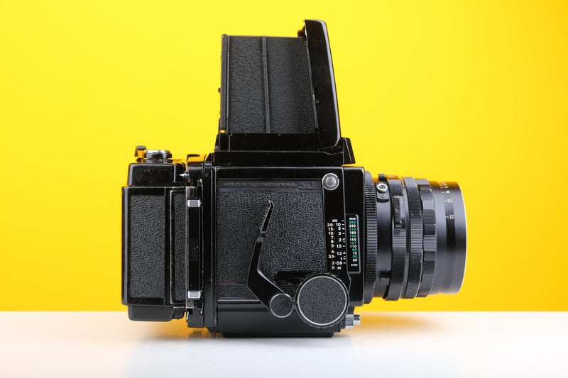 Mamiya RB67 Medium Format Film Camera with Mamiya-Sekor C 50mm f4.5 Lens and Mamiya Lens Hood plus Camera Strap