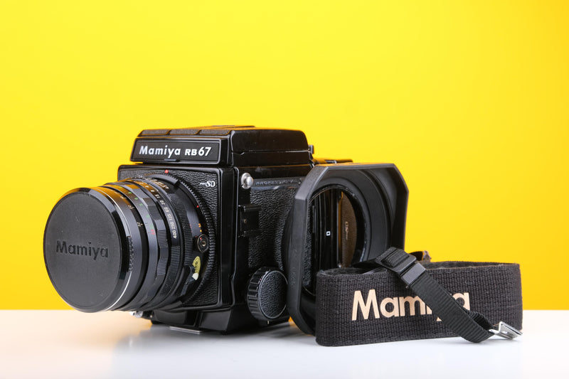 Mamiya RB67 Medium Format Film Camera with Mamiya-Sekor C 50mm f4.5 Lens and Mamiya Lens Hood plus Camera Strap