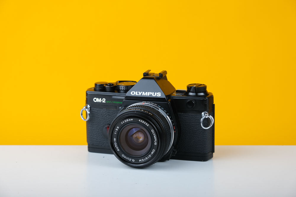 Olympus OM-2 Spot program 35mm Film Camera with Olympus 28mm f3.5 Prime Lens