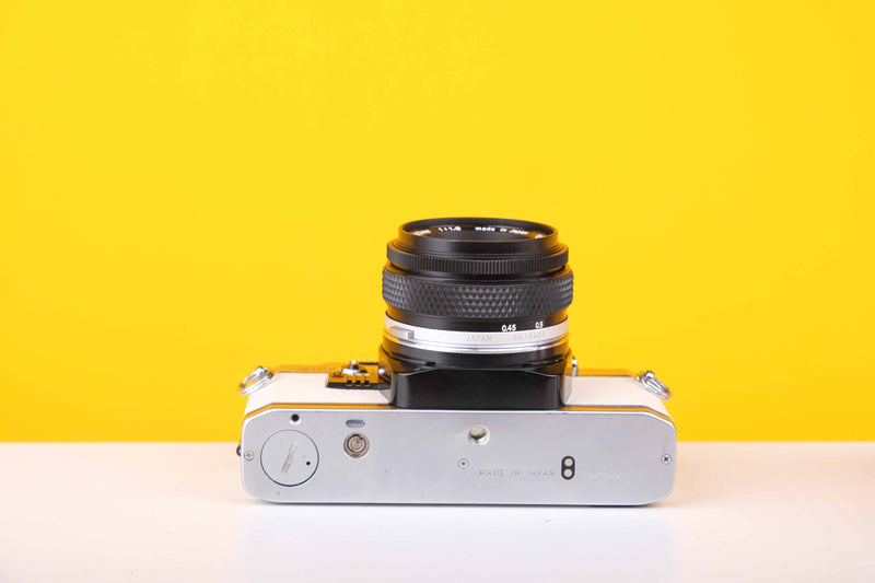Olympus OM10 35mm Film Camera with Olympus OM-System Zukio Auto-S 50mm f1.8 Lens in New White Leather Skin