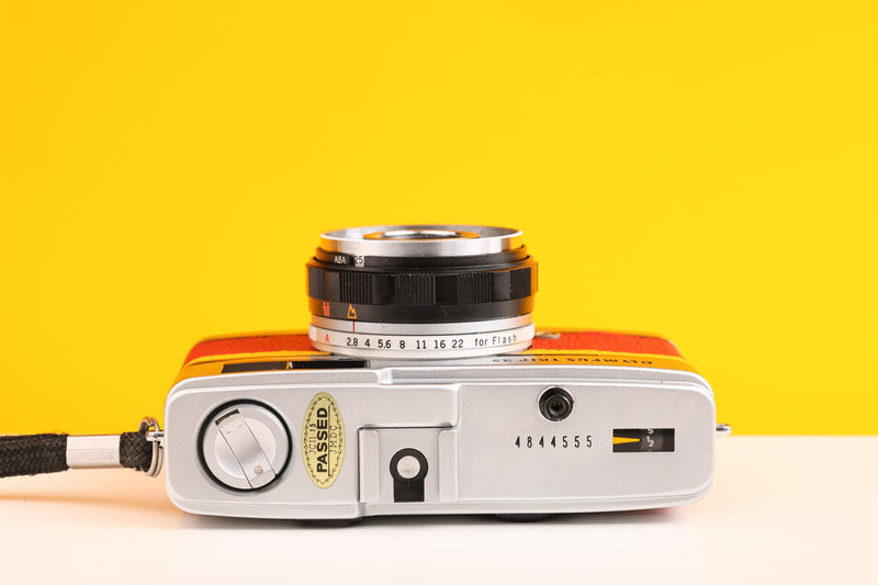 Olympus Trip 35 Vintage 35mm Film Camera in Red and Yellow Leather Skin