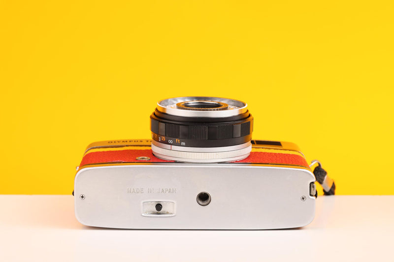Olympus Trip 35 Vintage 35mm Film Camera in Red and Yellow Leather Skin