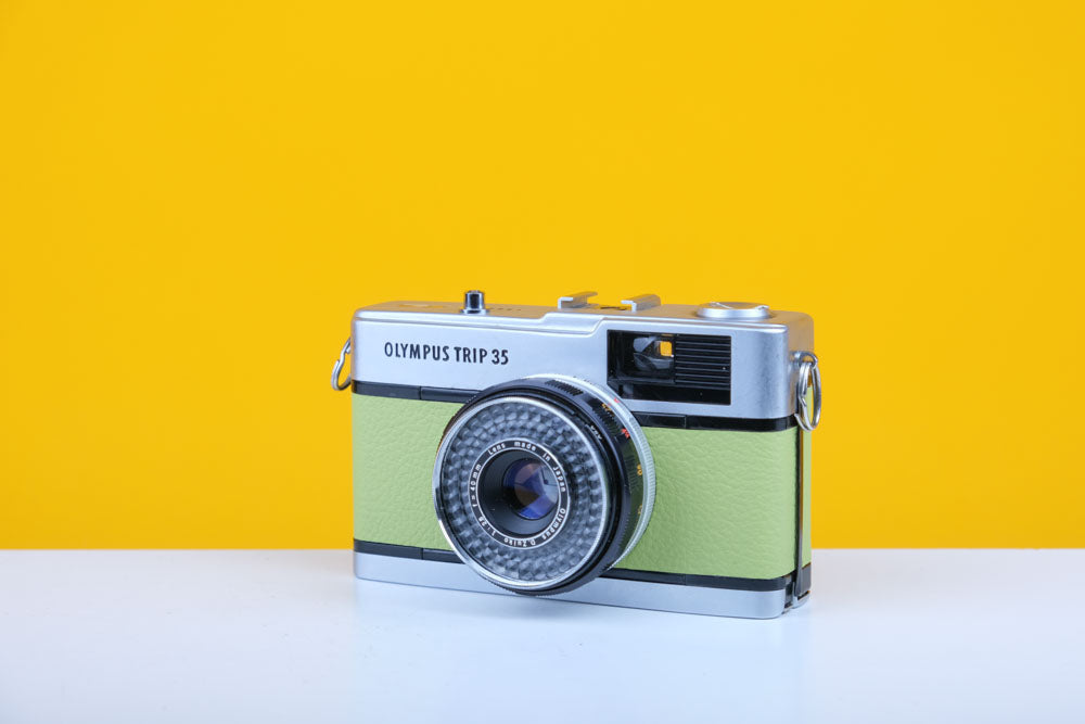 Olympus Trip 35 Vintage 35mm Film Camera with Zuiko 40mm f2.8 Lens with Customised Lime Leather Skin