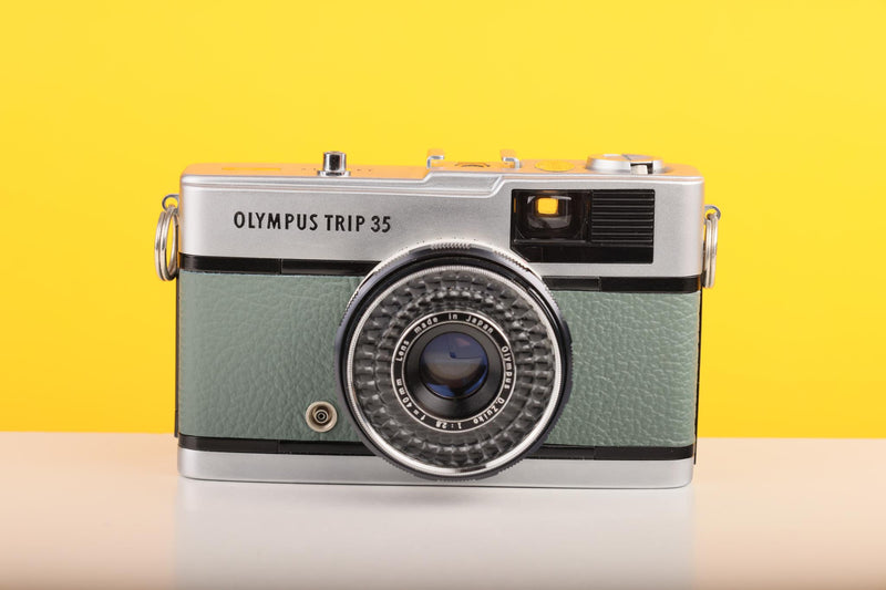 Olympus Trip 35 Vintage 35mm Film Camera with Zuiko 40mm f2.8 Lens and New Safari Green Leather Skin