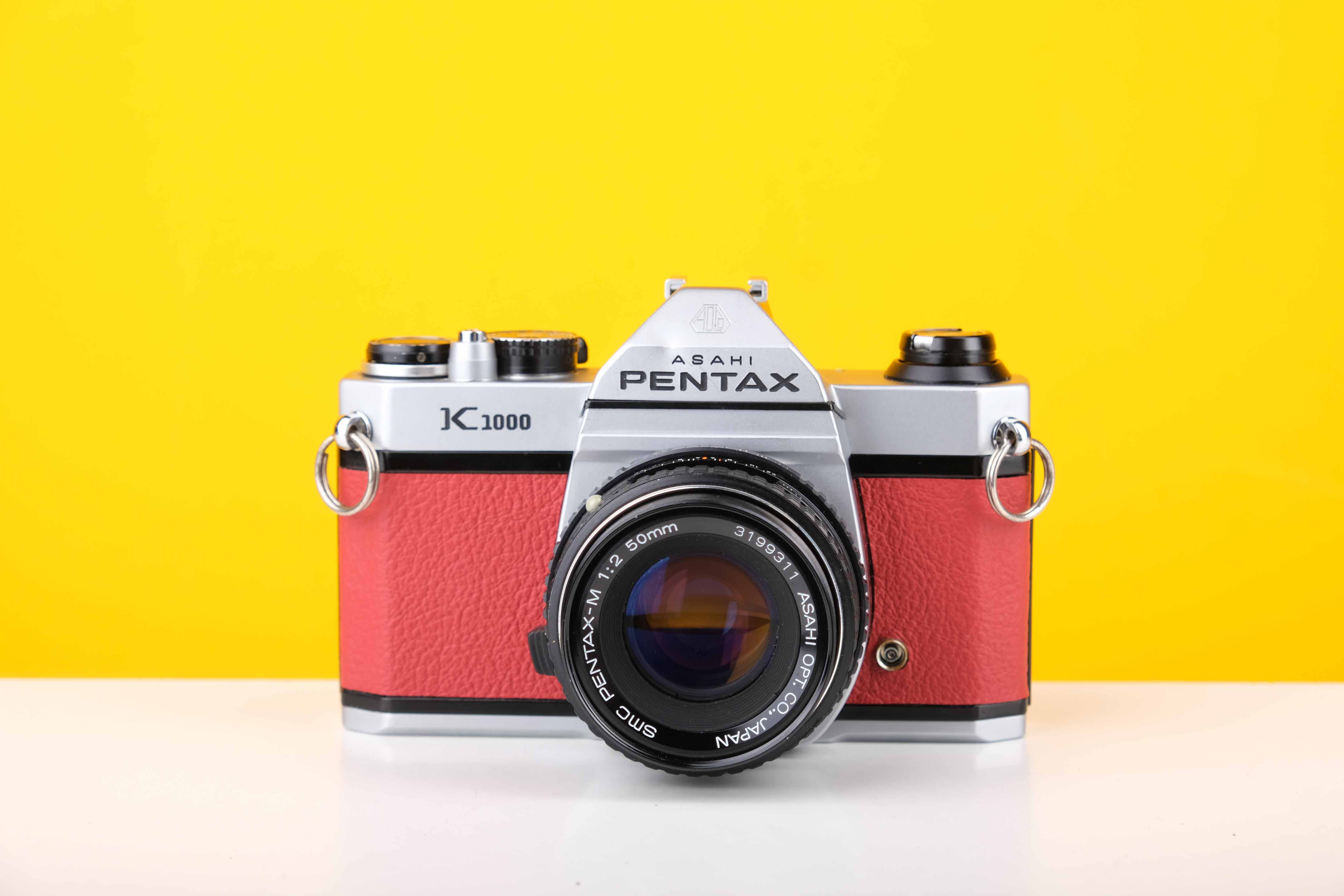 Pentax K1000 35mm Film Camera with SMC Pentax M 50mm f/2 Prime Lens in Red