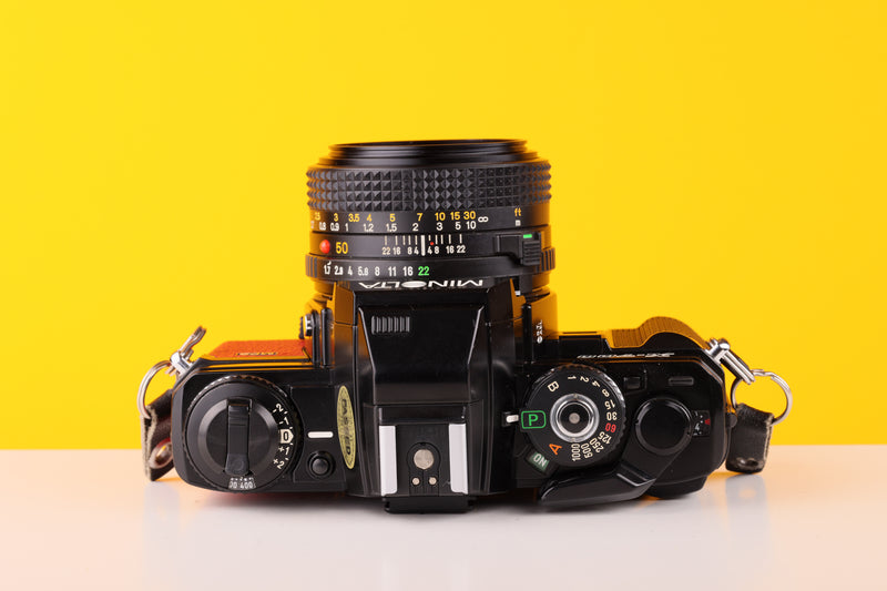 Minolta X-700 35mm SLR Film Camera with Minolta MD 50mm f1.7 Lens in Red