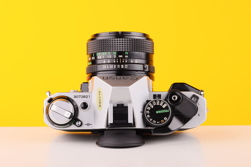 Canon AE-1 Program 35mm Film Camera with Canon FD 28mm f/2.8 Lens
