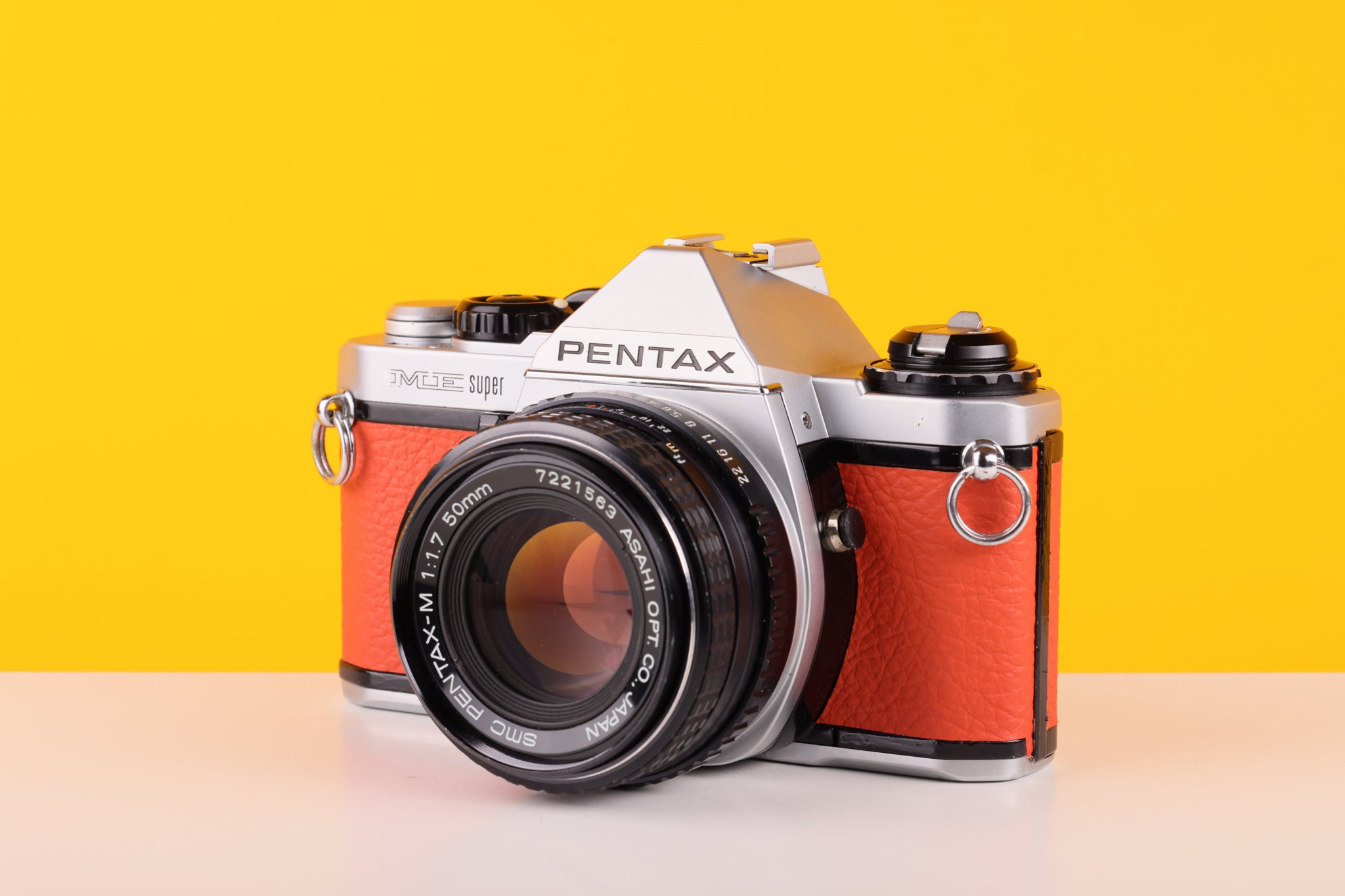 Pentax ME Super Vintage 35mm Film Camera with SMC Pentax-M 50mm f/1.7 Lens in Orange