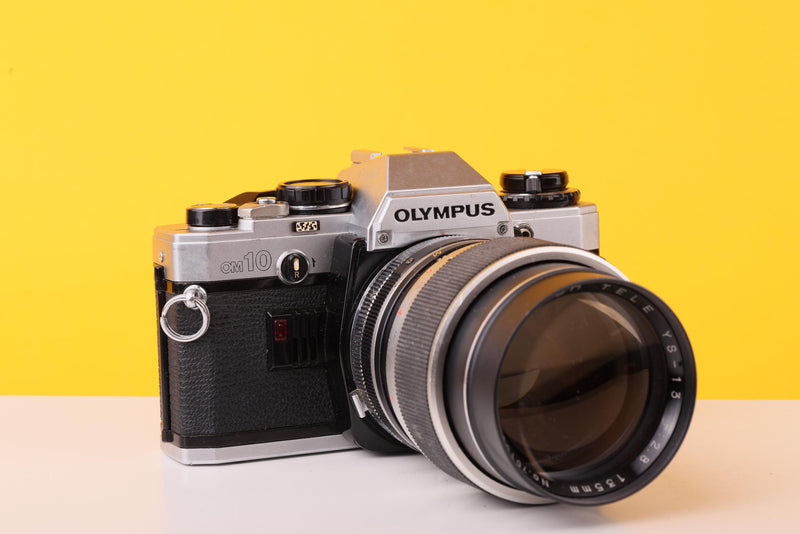 Olympus OM10 35mm Film SLR Camera + Sun 135mm f/2.8 Tele YS-13 Lens