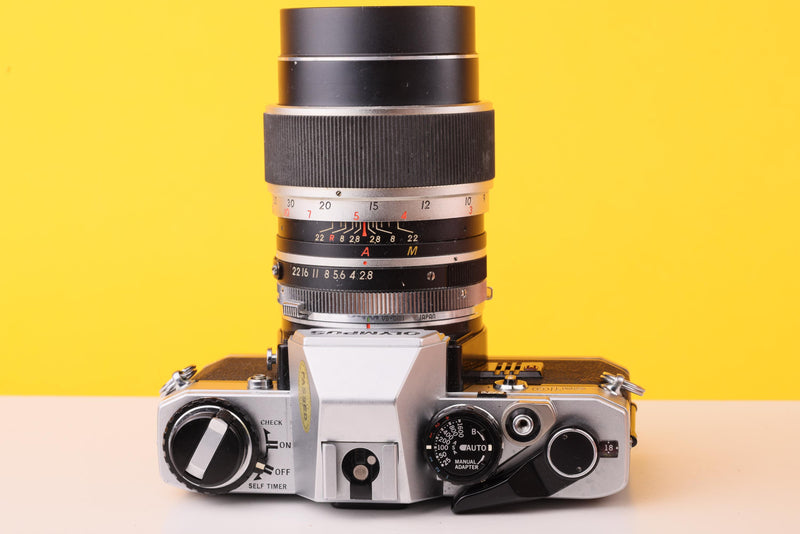 Olympus OM10 35mm Film SLR Camera + Sun 135mm f/2.8 Tele YS-13 Lens