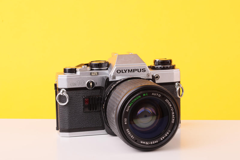Olympus OM10 35mm Film SLR Camera + SunAction MC Auto Zoom 35–70mm f/3.5–4.5 Macro Lens