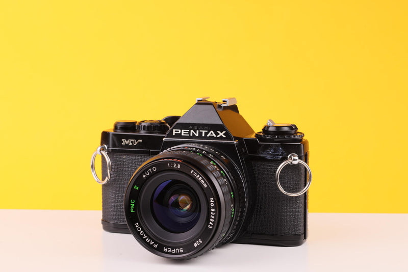 Asahi Pentax MV 35mm SLR Film Camera with Super Paragon PMC II 28mm f/2.8 Lens