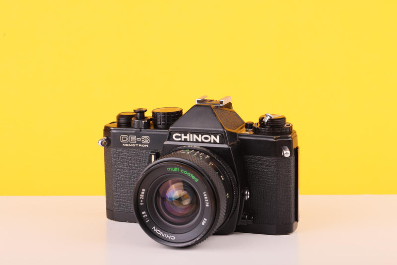 Chinon CE-3 Memotron 35mm SLR Film Camera with Chinon 28mm f/2.8 Len