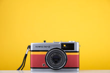 Load image into Gallery viewer, Olympus Trip 35 35mm Film Camera With New Yellow and Red Leather Skin
