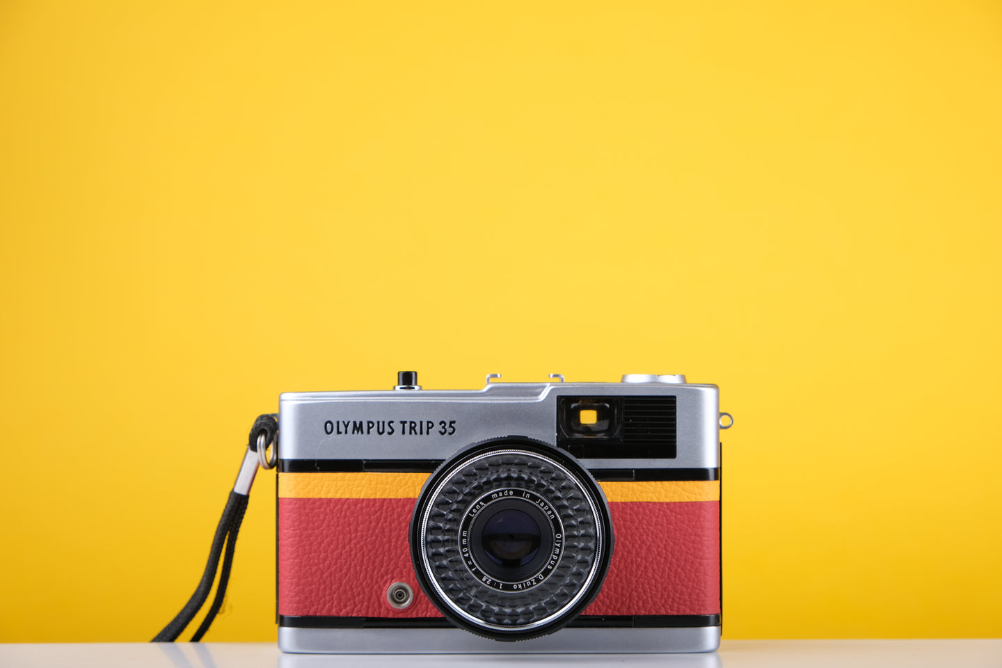 Olympus Trip 35 35mm Film Camera With New Yellow and Red Leather Skin