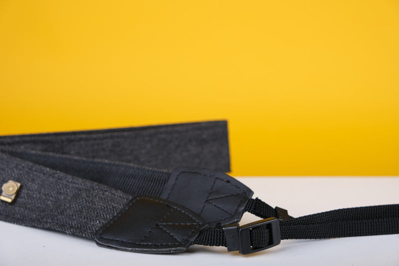 Black Cotton Leather Camera Strap