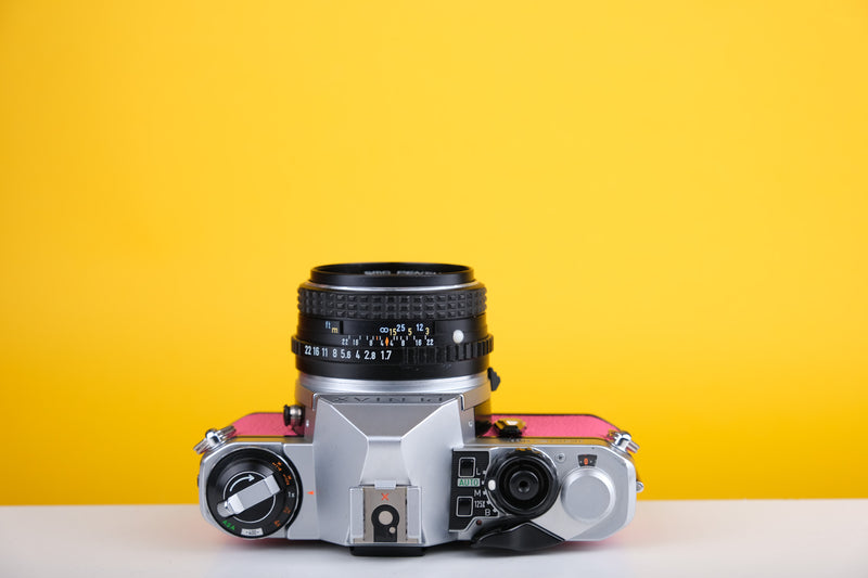 Pentax ME Super 35mm SLR Film Camera with SMC Pentax-M 50mm f1.7 Lens Pink
